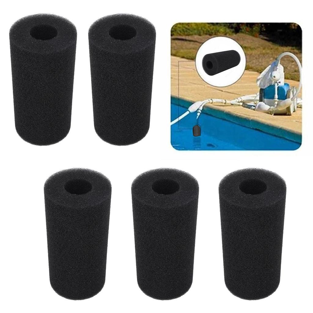 5PCS Pool Filter Sponge PU Sponge Black Reusable Washable Cylindrical Simming Pool Filter Foam for Pool Pump