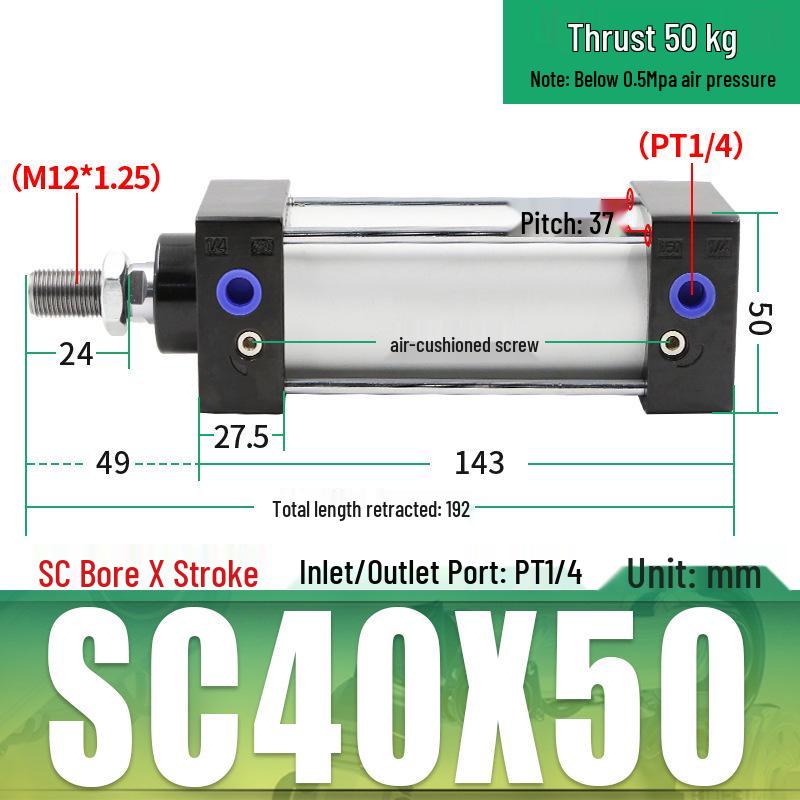 SC63 High Thrust Small Pneumatic Cylinder, Model SC40/50/80/100*125X150X200X500-S