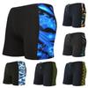 Inner Drawstring Mid-rise Swimming Trunks with Lining Streamlined Design Elastic Waistband Men Shark Print Stitching Swim Shorts Beachwear