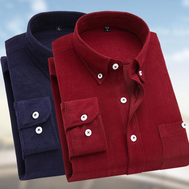 Men's Spring/Autumn Corduroy Long-Sleeved Shirt - Fashionable for Middle-aged and Young Men