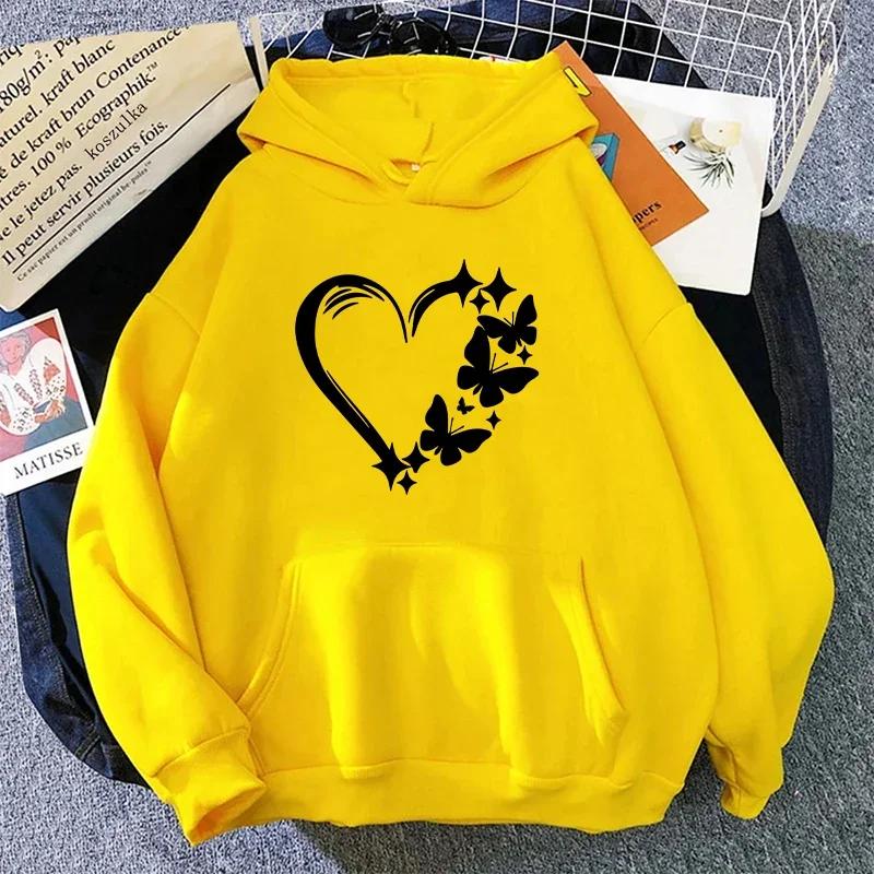 Butterfly Printed Hoodies for Woman Fall Winter Daily Casual Sporty Hooded Sweatshirt Female Home Outdoor Comfort Loose Pullover