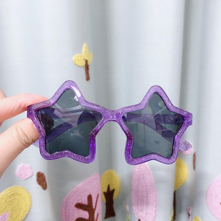 Cool frame, round, new style, transparent glitter, runway-ready, black sunglasses, for boys and girls, five-pointed star design, children's eyewear