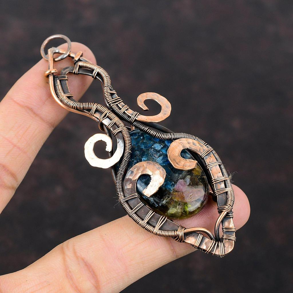 Watermelon Tourmaline Pendant Copper Wire Wrapped Pendant Handmade Antique Jewelry Natural Gemstone Pendant Copper Wire Jewelry Gift For Her