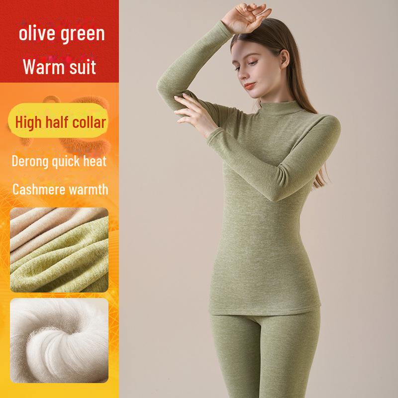 Set de lenjerie termică din mătase de cașmir pentru damă, cu guler mijlociu-înalt, catifea germană care absoarbe umezeala, plus fund de catifea, pentru toamnă și iarnă.