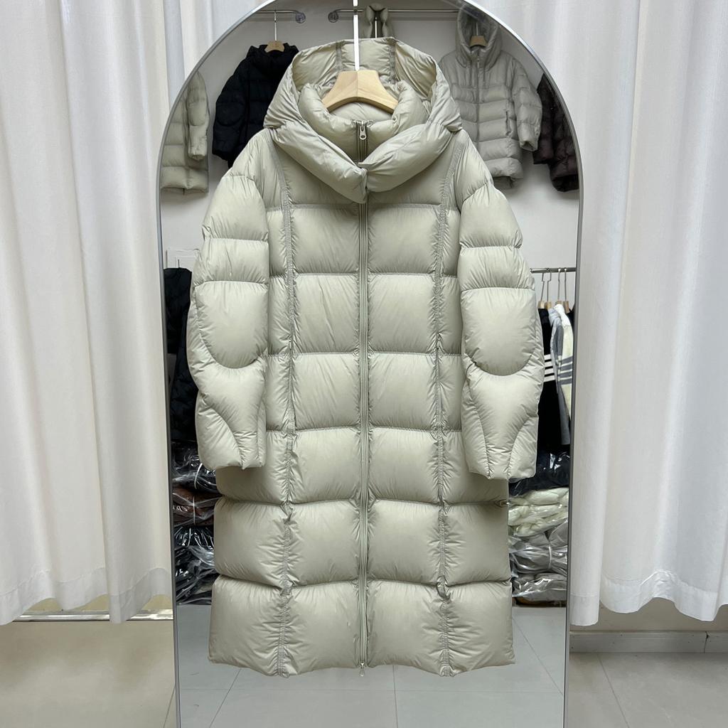 White Duck Down Puff Down Jacket Women's Medium and Long Over-knee Thickened Hooded Winter New Loose Warm Jacket