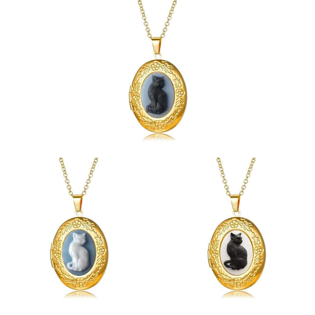 Gothic Cat Pendant Necklace For Women With Stainless Steel Chain Elegant Retro Jewelry Gift