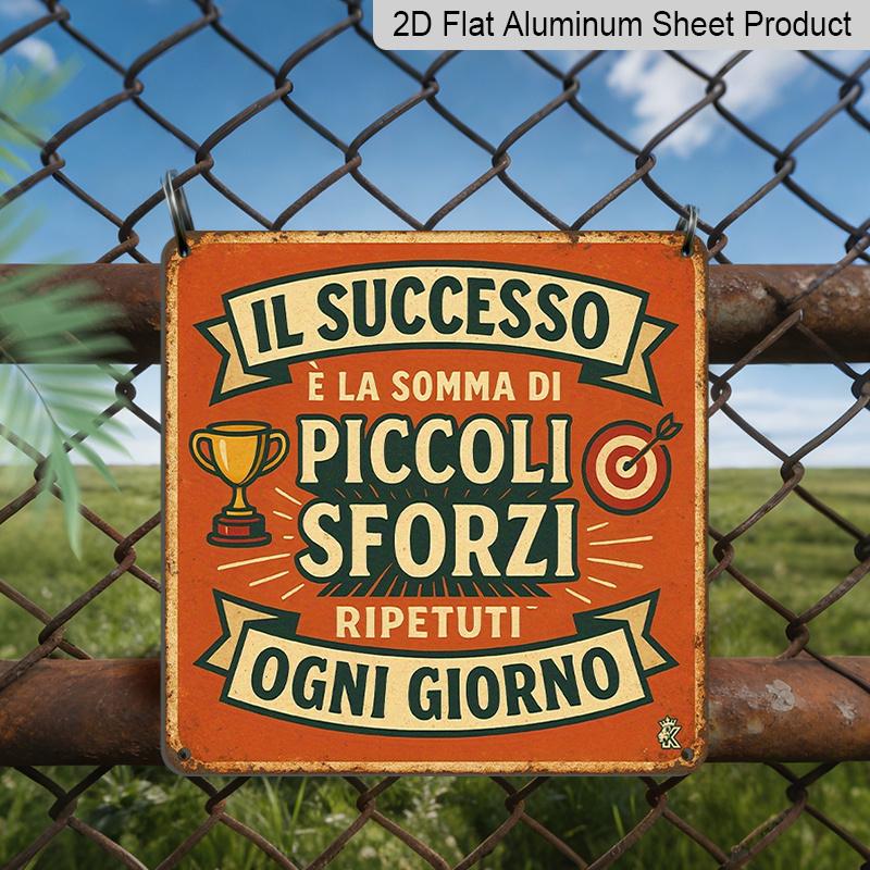 

2D Flat - 1pc, Italian Aluminum Vintage Sign Decoration, Small Efforts Achieve Great Success, Decorative Plaque and Ornament, Retro Wall Art 20*20cm