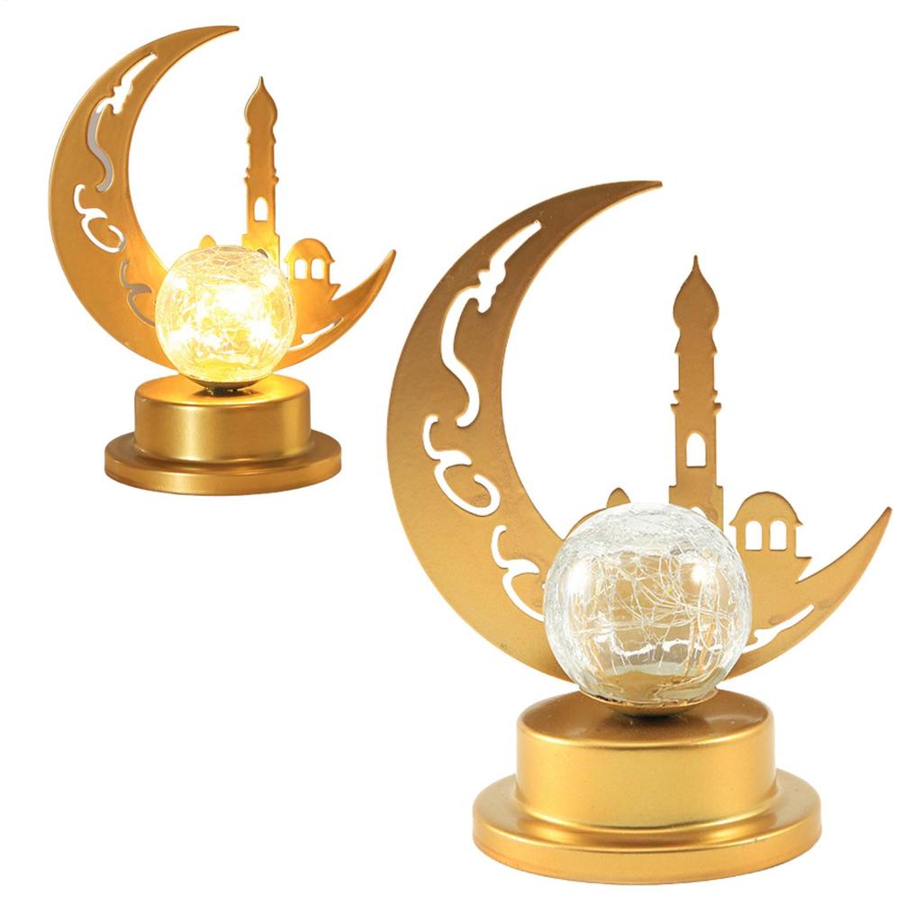 Eid Night Light LED Muslim Ramadan Festival Lantern Moon Castle Iron Decoration Table Lamp Night Light Art Golden Eid Crafts