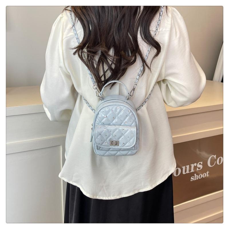 Spring new retro premium diamond chain commuter backpack women's mini cute simple shoulder bag