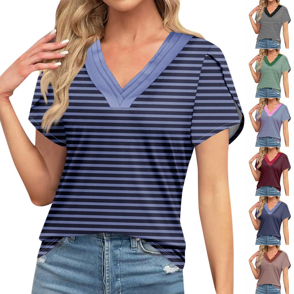 Dámské halenky elegantní ležérní, módní potisk s krátkým rukávem retro potisk tričko jedinečný design V-výstřih nadměrná trička