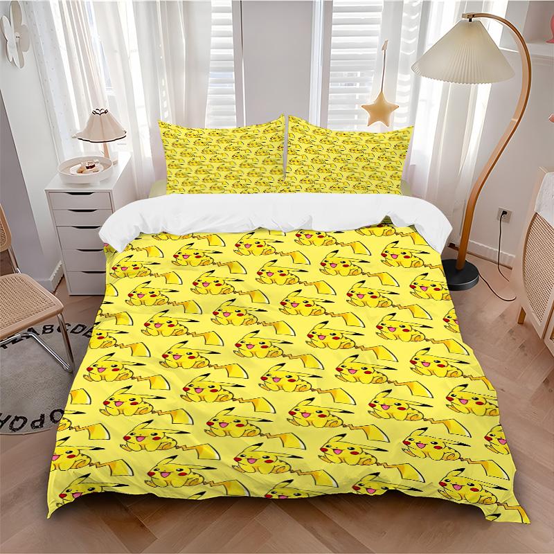 Pikachu Wallpaper Print 3Pcs Bedding Setduvet Cover With 2 Bedropillowcase Home Birthday Gift