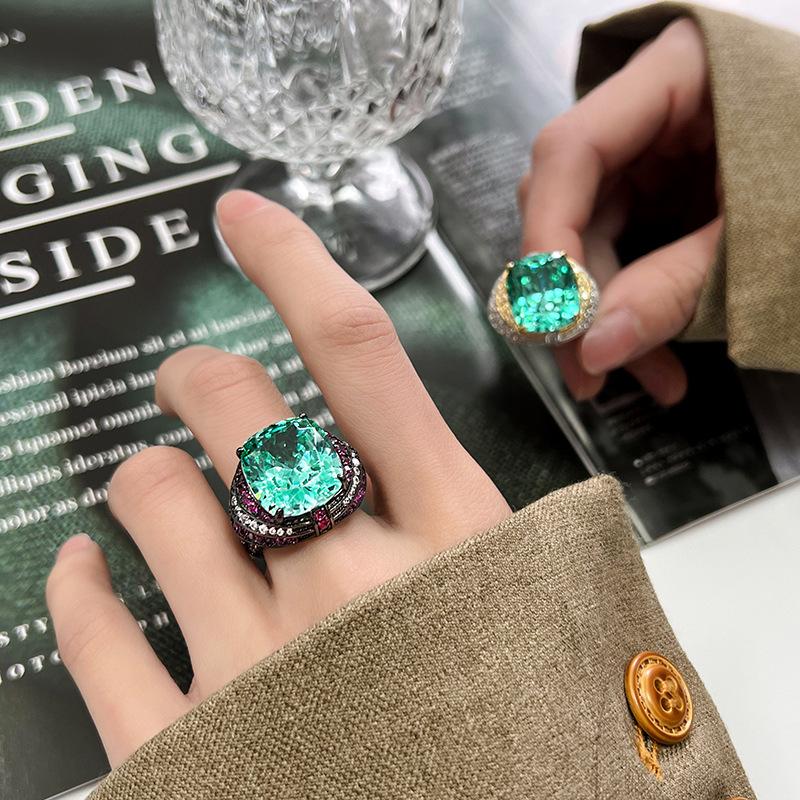 Schmuck Kupferboden Vergoldet Simulation Para Grün Fett Rechteckig 14 * 16 Ring Damen