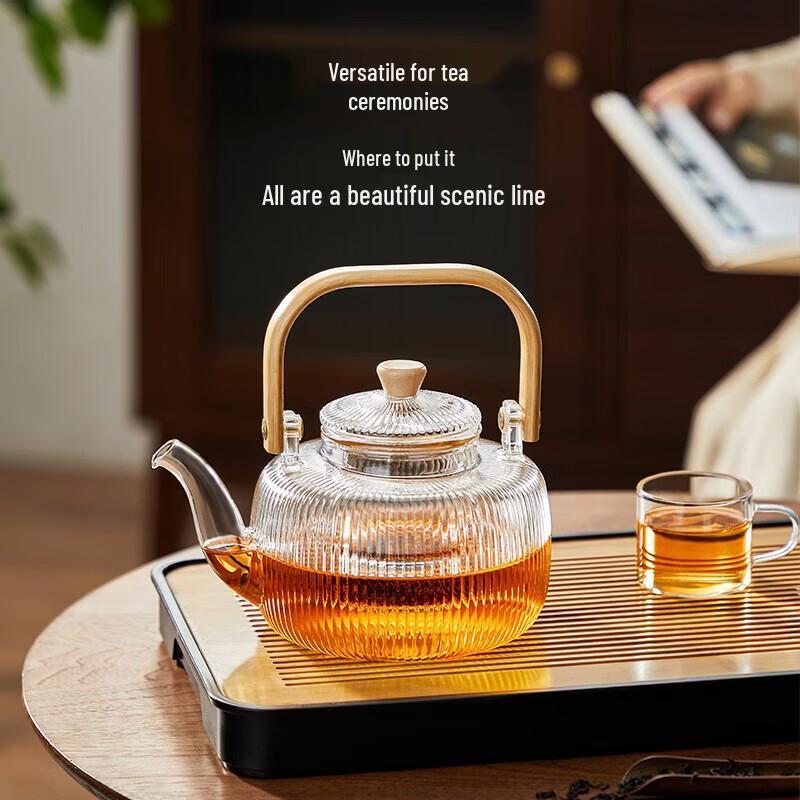 YIHUTEA Heat-Resistant Glass Teapot with Bamboo Handle