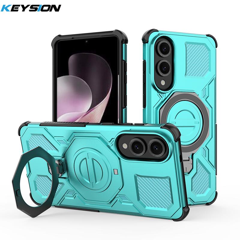 KEYSION Shockproof Magnetic Case for Samsung S25 Ultra 5G S25+Plus Upright Live Metal Ring Stand Phone Cover for Galaxy S25 Edge