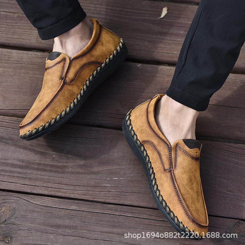 Casual men's shoes hand-sewn men's shoes summer soft sole breathable casual large size lazy driving shoes Korean version Doudou shoes