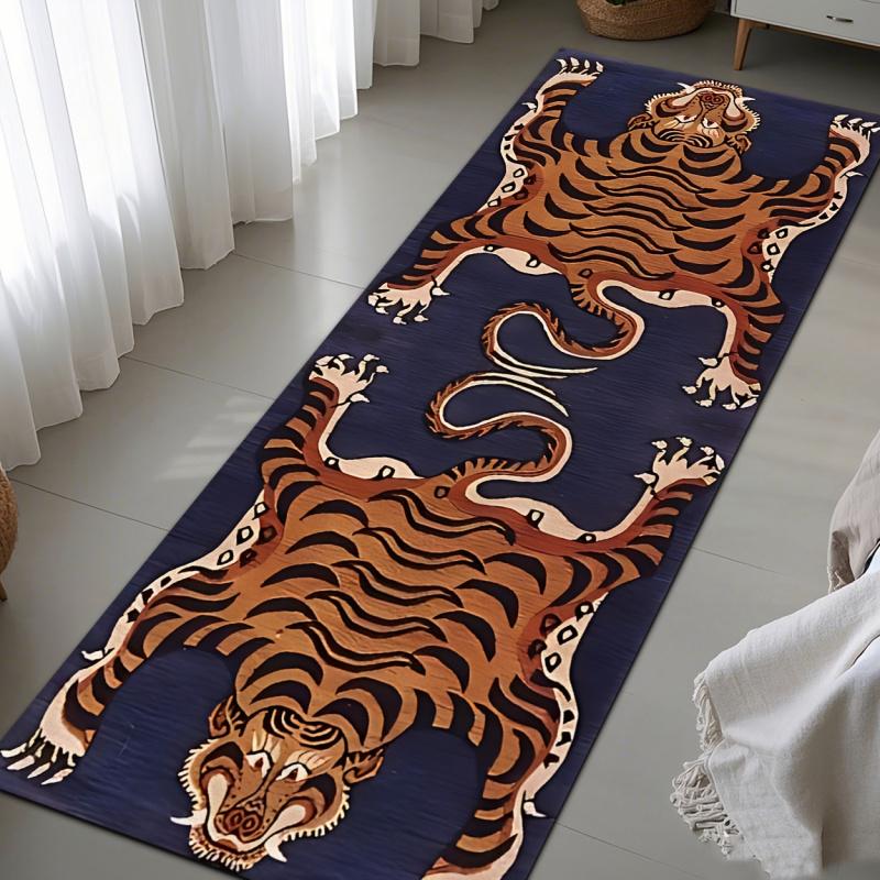 Ethnic Style Tiger Rug Anti-slip and Easy-to-Clean Corridor Floor Mat Long Strip Bedroom Side Cushion Home Decoration