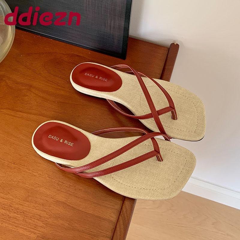Fashion Footwear Slides Women Flats Slippers Shoes Summer Beach Female Flip Flops Fashion Square Toe Ladies Flats Slippers Sandals Shoes