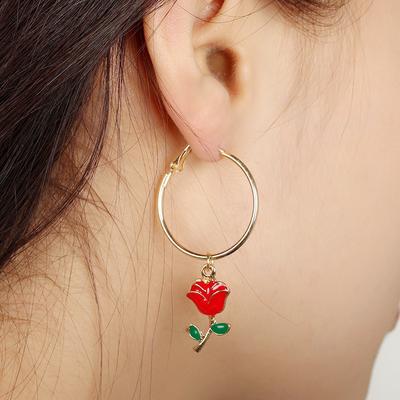 Alloy Rose Flower Circle Gold Silvercolor Earrings for Women Popular Wedding Lady Jewelry