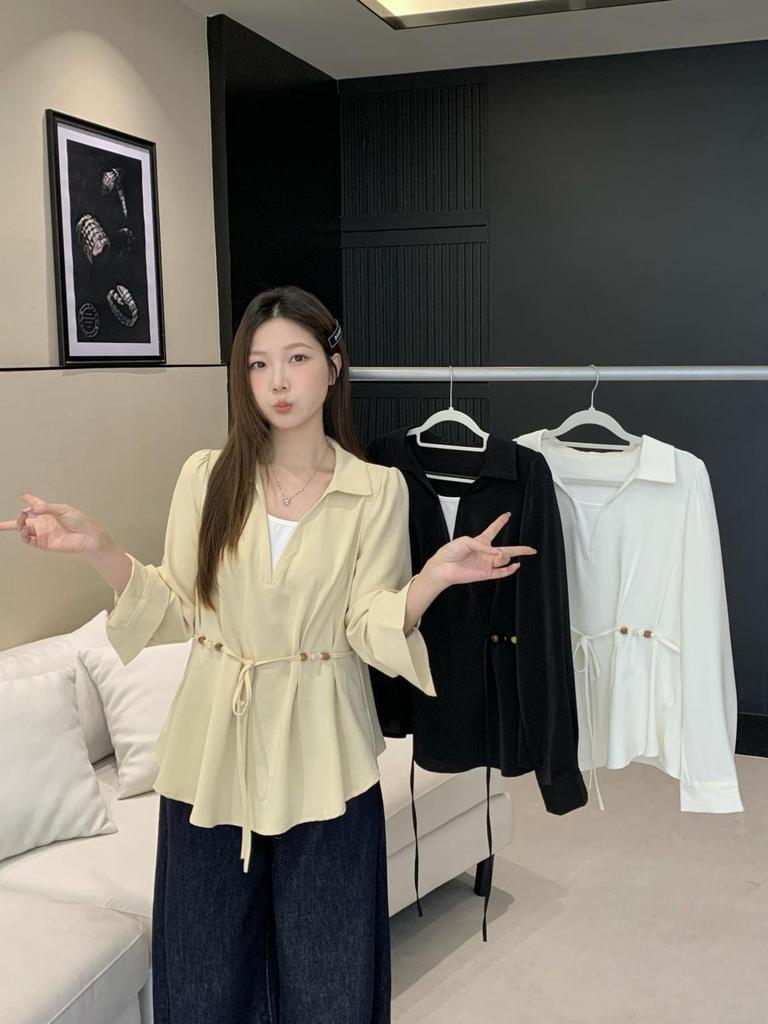 2026 Spring Waist-Cinched Plus-Size Two-Piece Shirt for Women, Loose & Slimming Design, Belly-Concealing Top