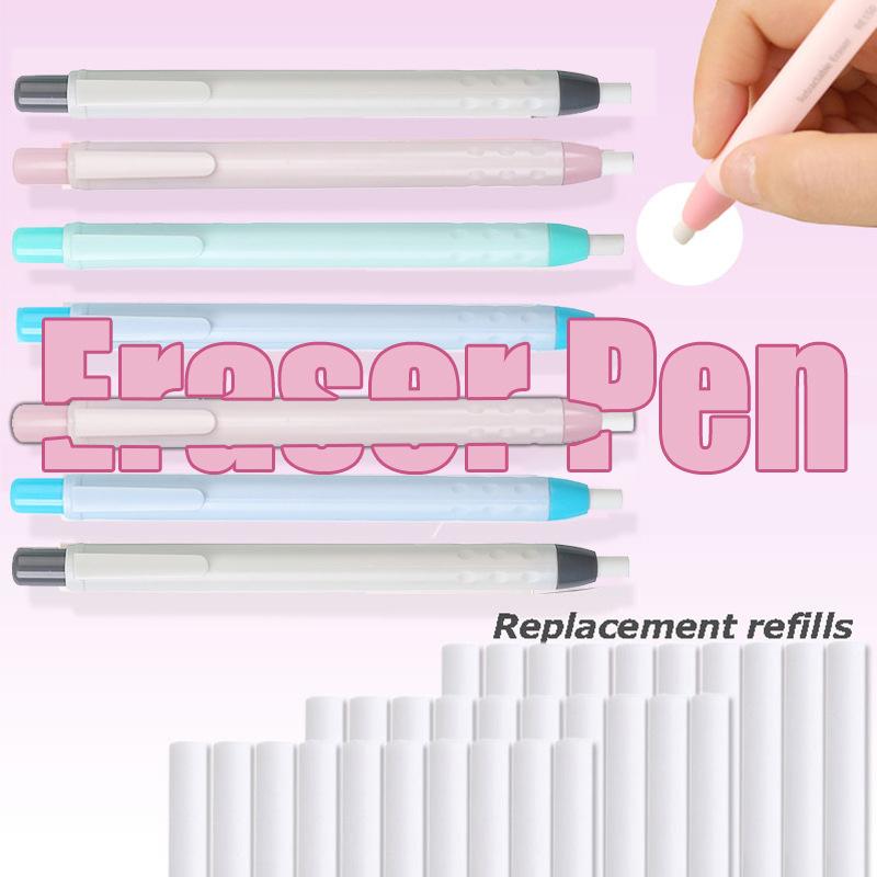 6Pcs/Set School Students Stationery Creative Pen Shape Press Type Pencil Eraser With Replaceable Core Painting Erase Supplies