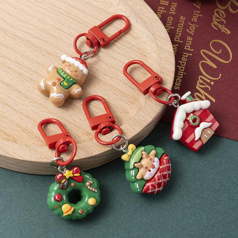 1ks Kreslený Vánoční Santa Claus Klíčenka Pryskyřice Perníček Elk Sněhulák Přívěsek Přívěsek na tašku Vánoční dárky Klíčenka