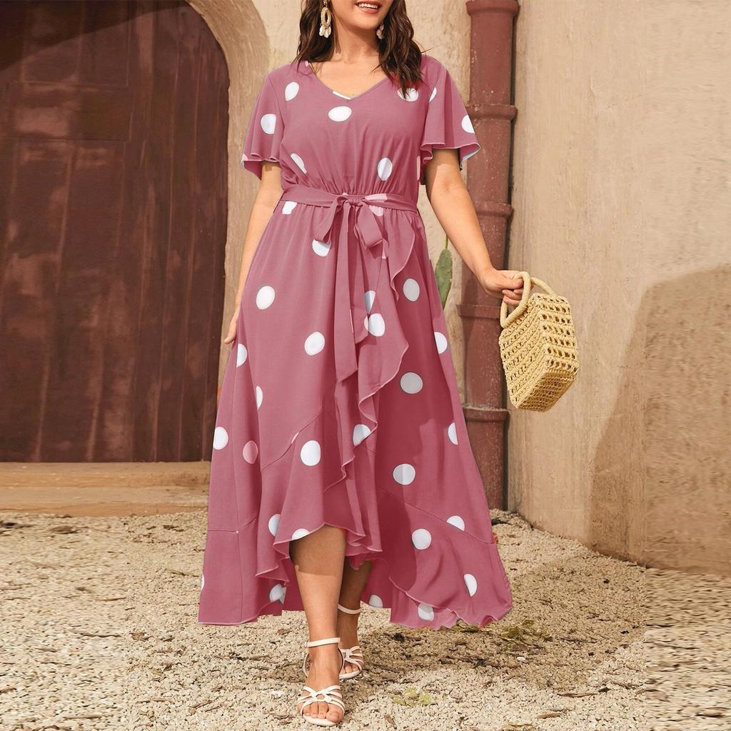 Kadın Moda Trendi Lastikli Bel Baskılı Elbise Büyük Beden