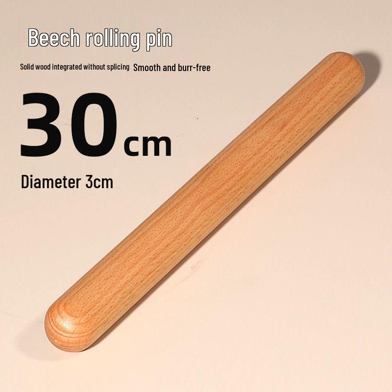 Beech Wood Rolling Pin for Dough and Dumplings - Solid Wood Baking Tool with Round Head