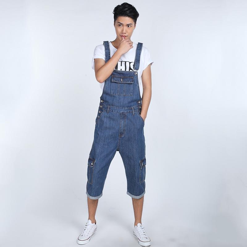 

Мужские джинсовые шорты Мужской комбинезон Большой размер На лямках Прямые Синие шорты с 7 карманами 50 синий