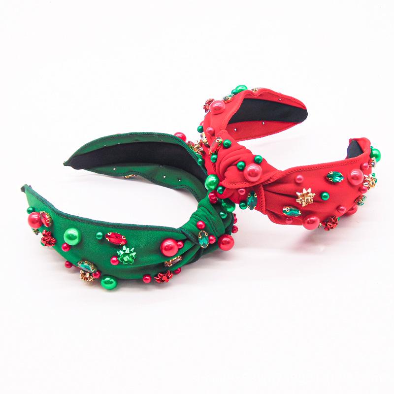 Bandeau de Noël avec Diamants Colorés Incrustés et Tissu à Nœud Central