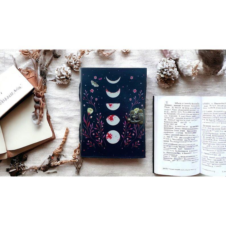 Moon Phase Leather Journal, Notebook, Handmade Moon Lover Journal Mediation Notebook, Vintage Deckle Pape Moon Phase Gift for Him Her