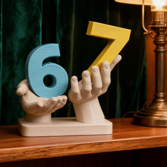 67 Meme Figurita de Mano Impresa en 3D Sosteniendo Número Escultura de Mano Doble Estatua Llaveros Baratijas Soporte para Joyas Decoración de Escritorio Adorno