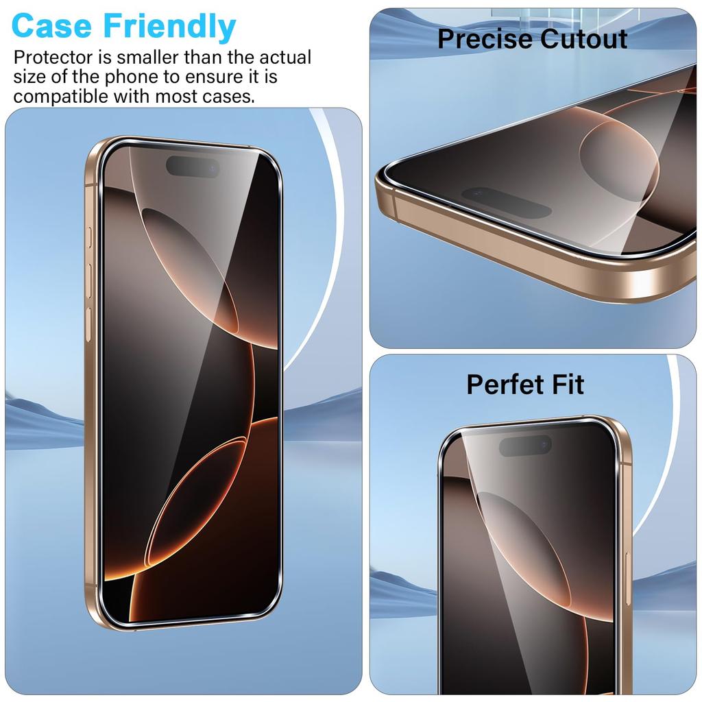 3PCSScreen Protector For iPhone 17 Pro MAX Air Tempered Glass NOT Full Cover HD Crystal 9H Anti Scratch Case Friendly