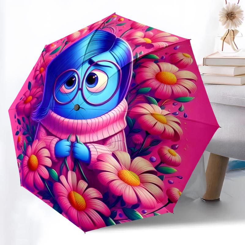 1pc Sturdy 8-Bone Auto Umbrella, Stitch Pink Bow Pastel Floral Umbrella, Digital Printed, Foldable Umbrella for On-the-Go Outdoor Use
