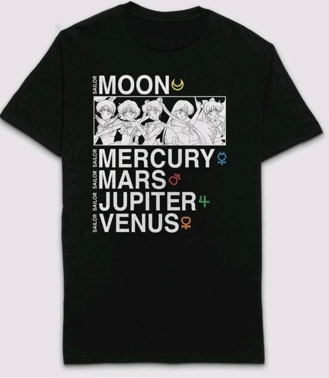 2026 New Cotton Summer Tshirt Leisure and Comfortable Sailor Moon Mercury Mars Jupiter Venus Black TShirt Anime