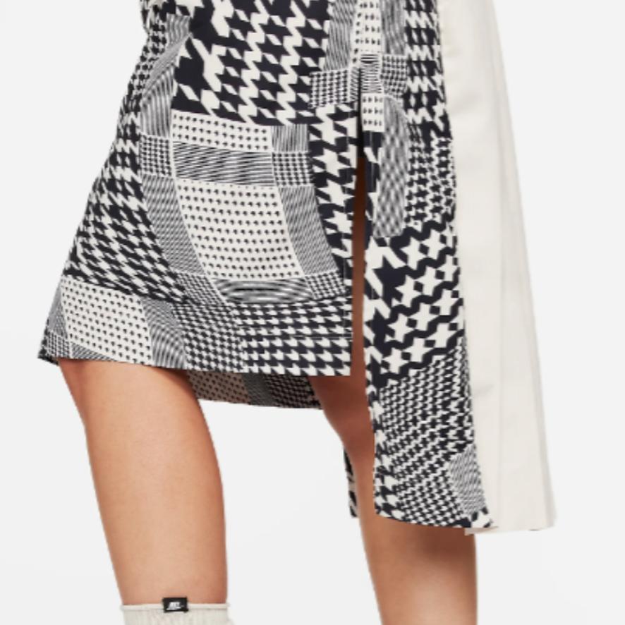 Nike Houndstooth Irregular Splicing Side Slit Full Zip Collar Long Sleeve Trench Coat Women Outerwear Black FB8273-104