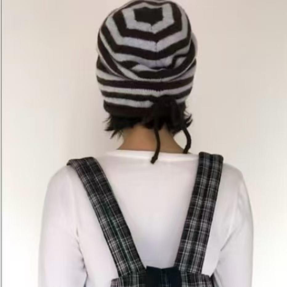 Japanese simple striped wool hat women's autumn and winter warm ear protection stacking hat drawstring cold hat pullover hat men's versatile new