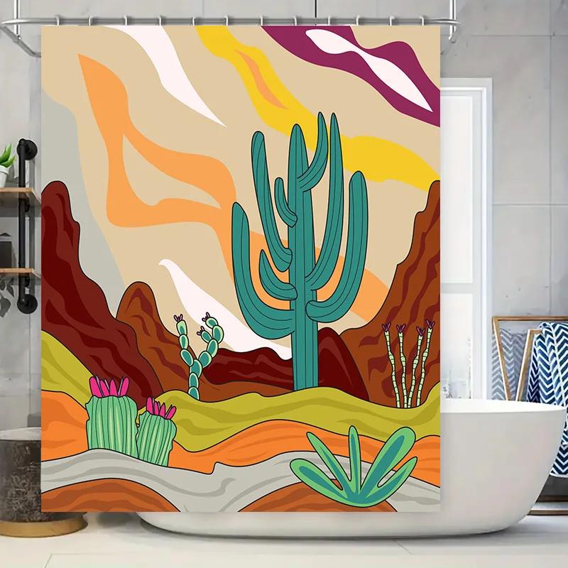 Bohemian Desert Cactus Shower Curtain Modern Bathroom Decor for Home Decoration in Various Sizes
