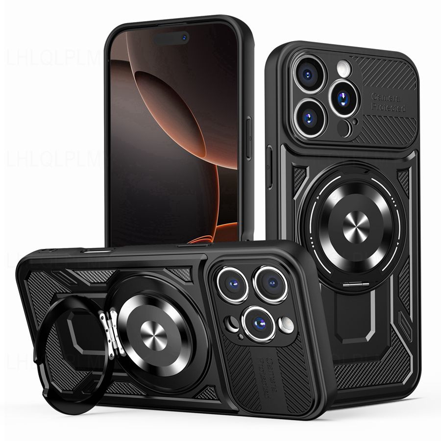 Luxusní Nárazuvzdorné Brnění Magnetický Kryt na Telefon Pro Motorola Moto G84 G54 G34 5G G24 Apple iPhone 15 16 Pro OPPO Reno 13 Realme 14 S Kovovým Kroužkovým Krytem