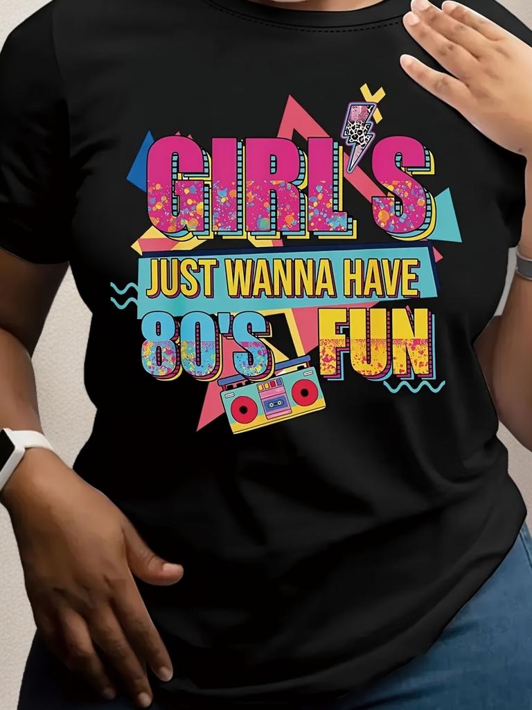 Girls Just Wanna Have 80s Fun Retro Boombox T-shirt