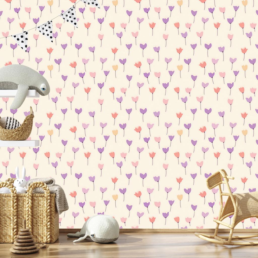 Cottagecore Flowers Wallpaper In White, Cream and Coral for Living Room and Bedroom 50x1000
