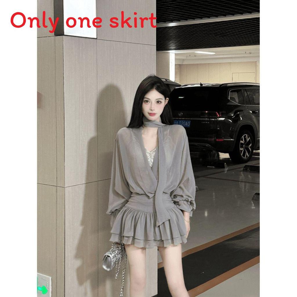 Elegant Polyester Long Sleeve Dress With Waist Cinch For Summer Party Wear