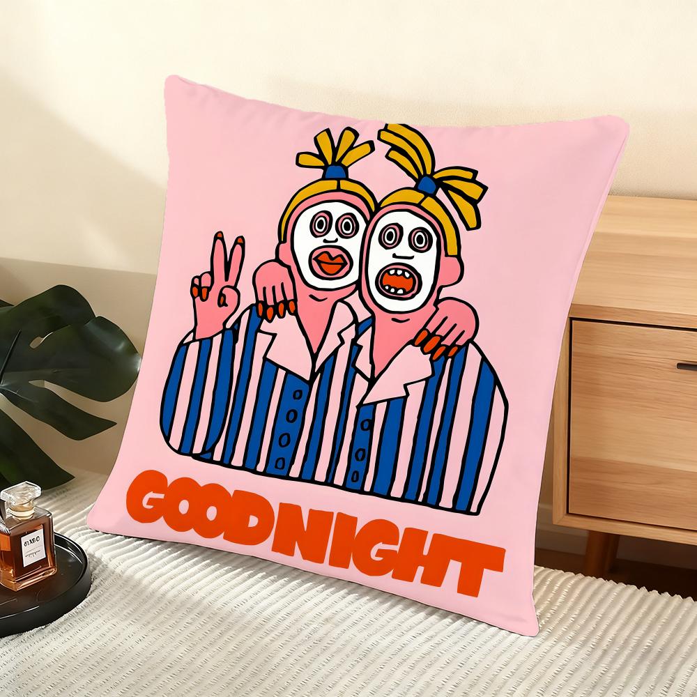 Flat Illustration Cushion Cover Silky Short Plush Home Sofa Cushion Cover - Invisible Zipper Home Decoration