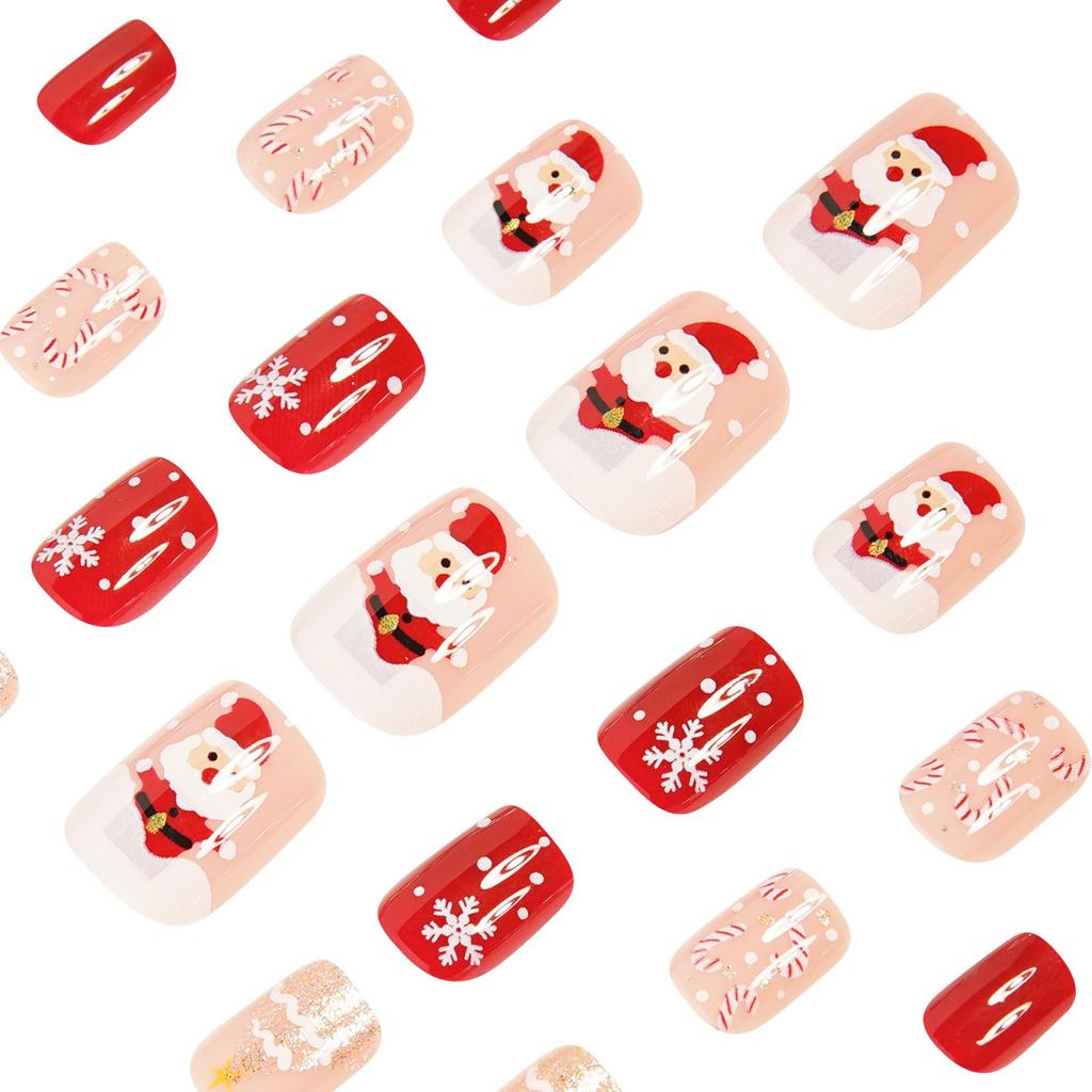 Santa Claus & Snowflake Candy Cane Press-On Fake Nails for Autumn & Winter