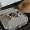 Retro Gold Irregular Leopard Print Square Wave Stud Earrings Light Luxury High-End Autumn And Winter Spice Girl Earrings