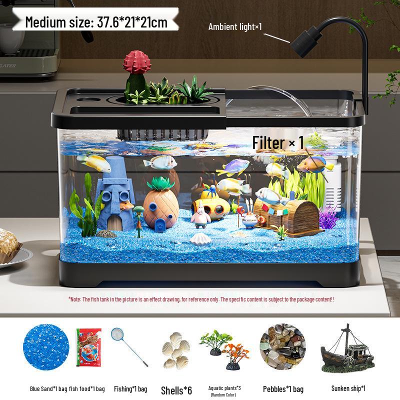 Eco-Friendly Desktop Goldfish Tank with Integrated Filter & Aerator for Living Room – Betta Fish Landscaping Aquarium