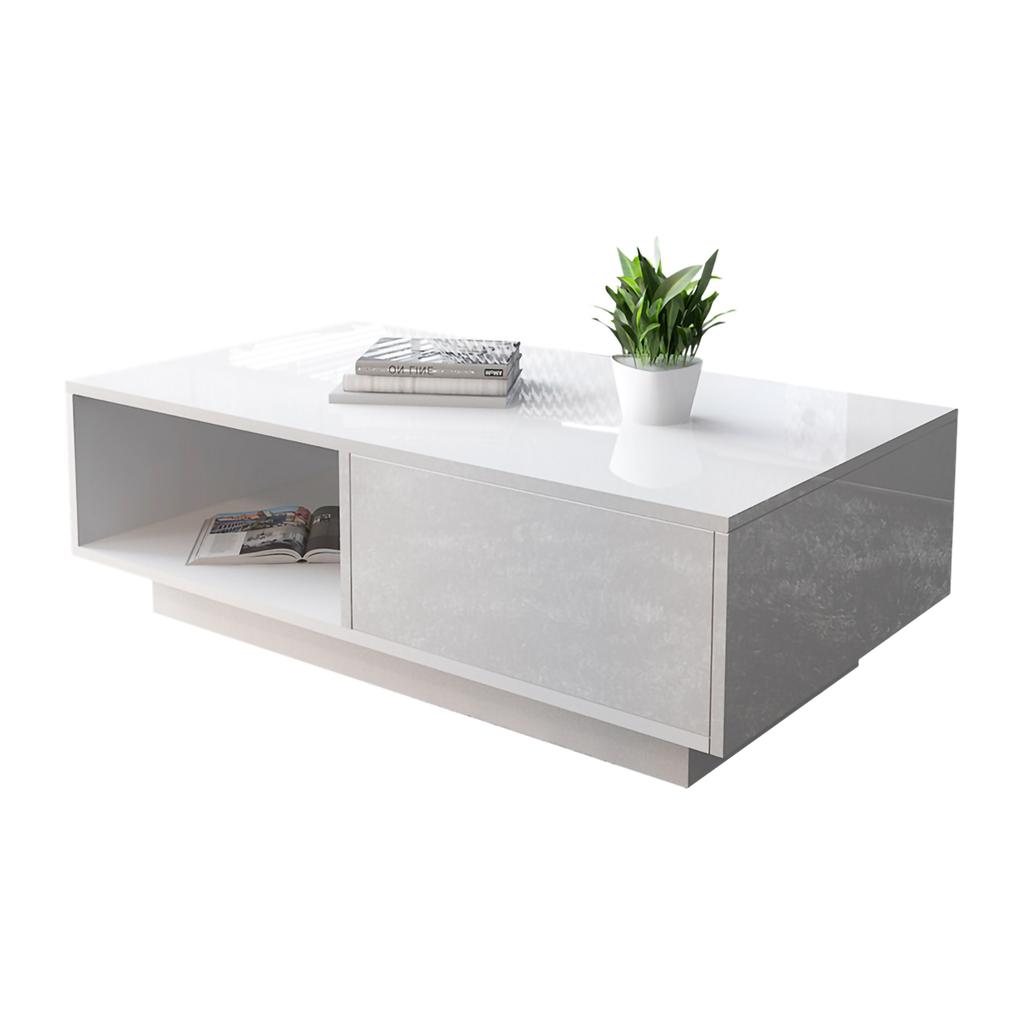Modern Rectangular Coffee Table Tea Table Storage Living Room(White)