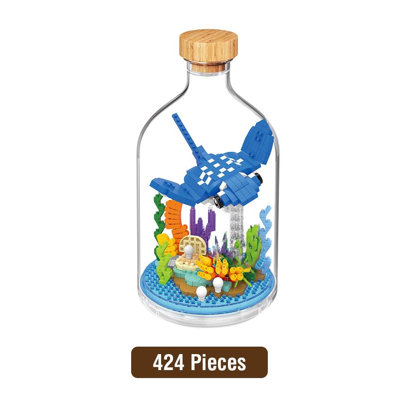 Non-Toxic New Product Simulation Animal Series Creative Children'S Toys Bottled Building Blocks Flamingo Seahorse Educational Gift Model
