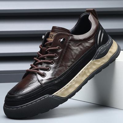 Men's Shoes Trendy Brand Light Luxury High-end Board Shoes Men's Leather Thick-soled Versatile Casual Shoes Sports Breathable Shoes Autumn