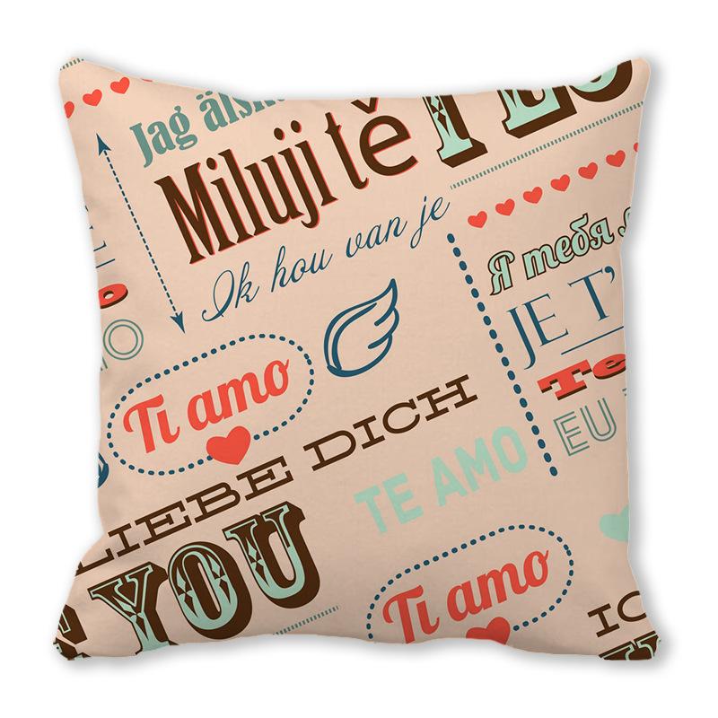 Home Decor Valentine Love Phrases Cushion Cover Decor Pattern Cushion Cover Suitable for Sofa Bedroom Car Pillow Cover