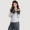 Contrasting Color Splicing Design Sense Letter Embroidery Long-sleeved T-shirt Women's Autumn and Winter New Slim and Thin Bottoming Top